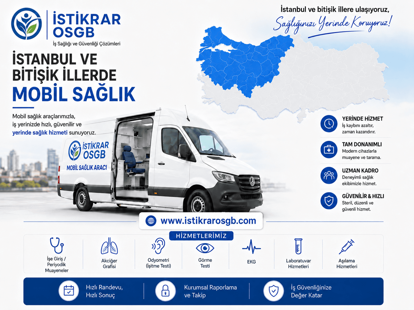 İstikrar OSGB mobil sağlık aracı, İstanbul ve bitişik illerde yerinde sağlık taraması
